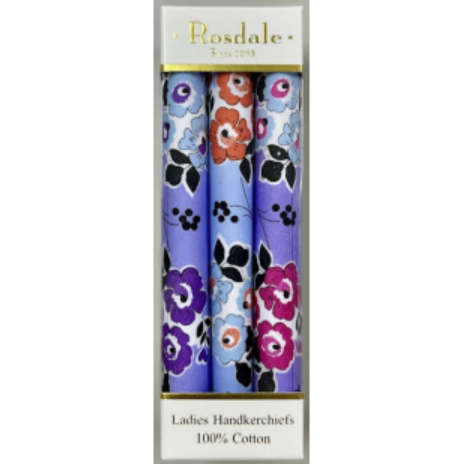 <b>Ladies set of 3 Handkerchiefs - Blue Floral</b>