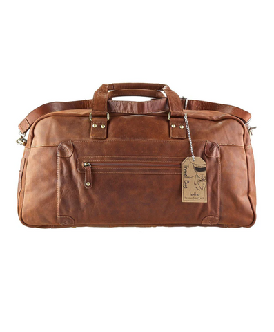 <b>Leather Overnight Travel Bag - Tan</b>